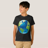 Wereldbol Wereldkaart Planet Earth Blue Green T-shirt (Voorkant volledig)