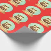 Wereldbol wintertaart rode groene pruimelsneeuw cadeaupapier (Hoek)