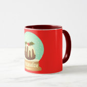 Wereldbol wintertaart rode groene pruimelsneeuw mok (Voorkant rechts)