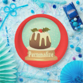 Wereldbol wintertaart rode groene pruimelsneeuw papieren bordje (Feest)