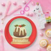 Wereldbol wintertaart rode groene pruimelsneeuw papieren bordje (Feest)