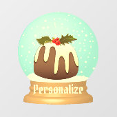 Wereldbol wintertaart rode groene pruimelsneeuw raamsticker (Vel)