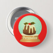 Wereldbol wintertaart rode groene pruimelsneeuw ronde button 7,6 cm (Voorkant /achterkant)