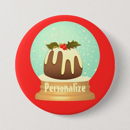 Wereldbol wintertaart rode groene pruimelsneeuw ronde button 7,6 cm (Voorkant)