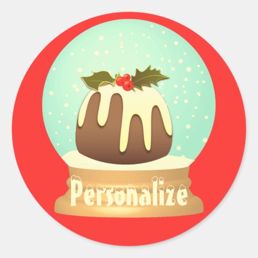 Wereldbol wintertaart rode groene pruimelsneeuw ronde sticker (Voorkant)