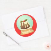 Wereldbol wintertaart rode groene pruimelsneeuw ronde sticker (Envelop)