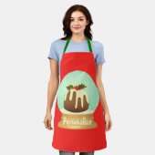 Wereldbol wintertaart rode groene pruimelsneeuw schort (Gedragen)