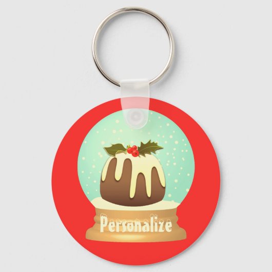 Wereldbol wintertaart rode groene pruimelsneeuw sleutelhanger (Voorkant)