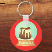 Wereldbol wintertaart rode groene pruimelsneeuw sleutelhanger (Voorkant)