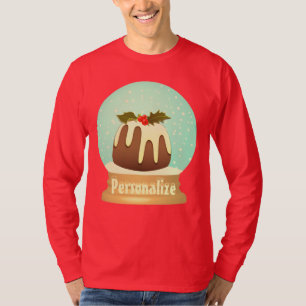 Wereldbol wintertaart rode groene pruimelsneeuw t-shirt