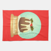 Wereldbol wintertaart rode groene pruimelsneeuw theedoek (Horizontaal)