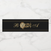  Wereldbol Zwart Goud Monogrammed Bruiloft Waterfles Etiket (Enkel label)