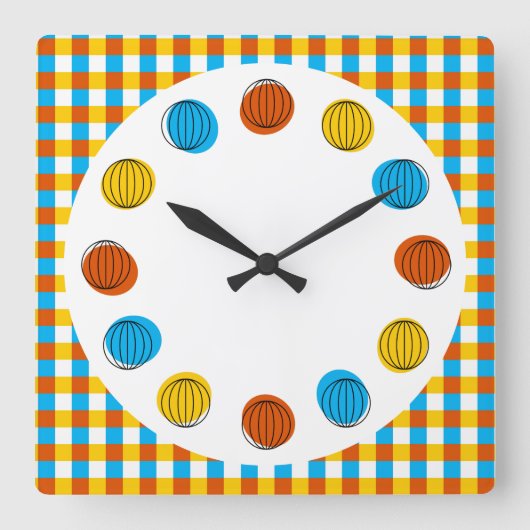 Wereldbollen cirkels en klok vierkant (Voorkant)