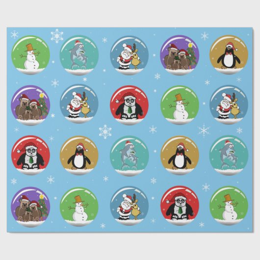 Wereldbollen met kerstsneeuw cadeaupapier (Vlak)