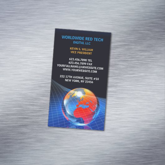 Wereldbollen rooster magnetisch visitekaartje (Voorbeeld)