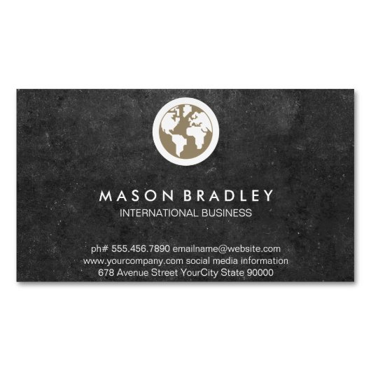 Wereldbolpictogram / Leisteen Magnetisch Visitekaartje (Voorkant)