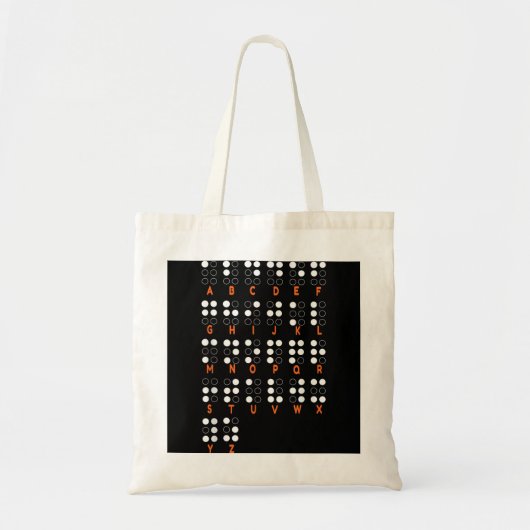 Wereldbraillendag, alfabet letters met een verslec tote bag (Voorkant)