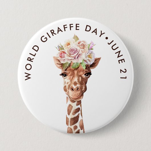Werelddag van de Giraffe, rozen van de waterverf g Ronde Button 7,6 Cm (Voorkant)