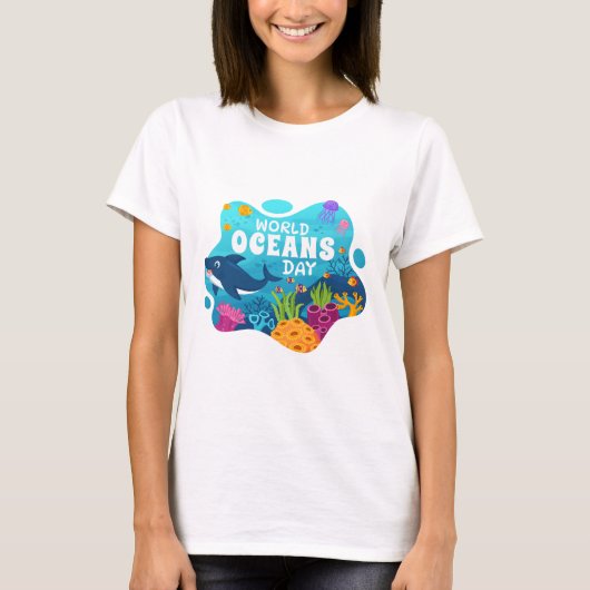 Werelddag van de oceanen, 8 juni 2023 onder het Ze T-shirt (Voorkant)