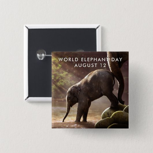Werelddag van de olifant vierkante button 5,1 cm (Voorkant /achterkant)