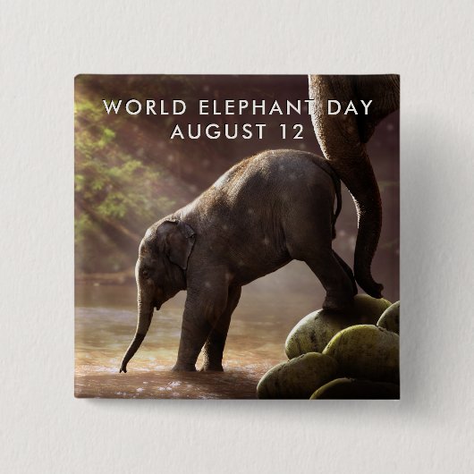 Werelddag van de olifant vierkante button 5,1 cm (Voorkant)