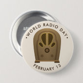 Werelddag van de radio ronde button 7,6 cm (Voorkant /achterkant)
