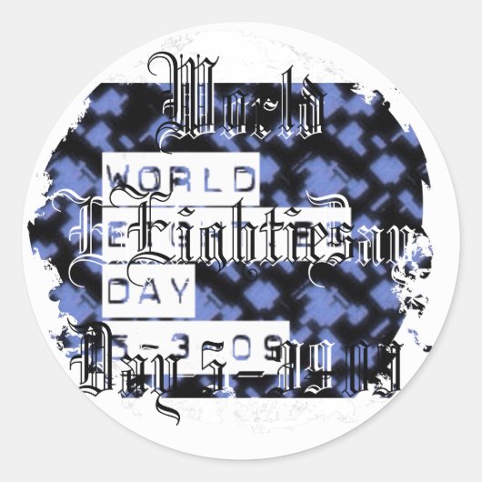 Werelddag van de tachtiger jaren ronde sticker (Voorkant)