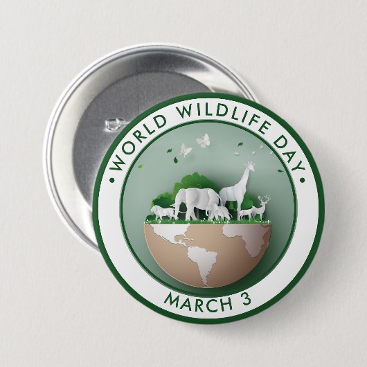 Werelddag van het wild, papercut-dieren ronde button 7,6 cm (Voorkant /achterkant)