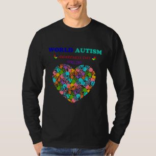 Werelddag voor autisme met kleurrijke handdrukken  t-shirt