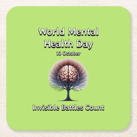 Werelddag voor geestelijke gezondheid. Onzichtbare Kartonnen Onderzetters (Voorkant)