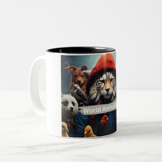 Werelddierdag Tweekleurige Koffiemok (Voorkant links)