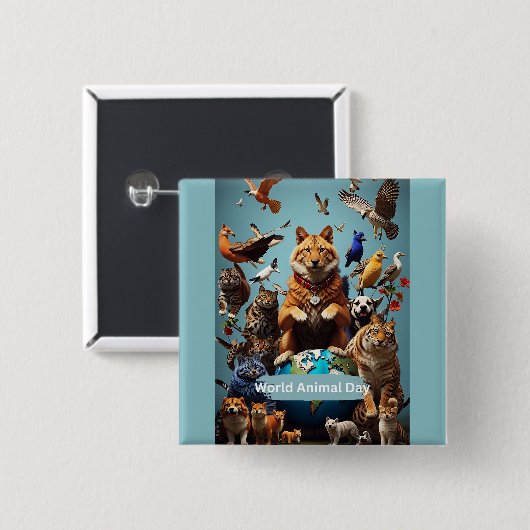 Werelddierdag Vierkante Button 5,1 Cm (Voorkant /achterkant)