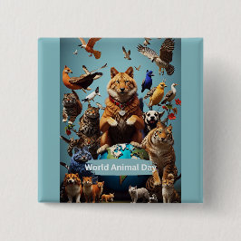 Werelddierdag Vierkante Button 5,1 Cm