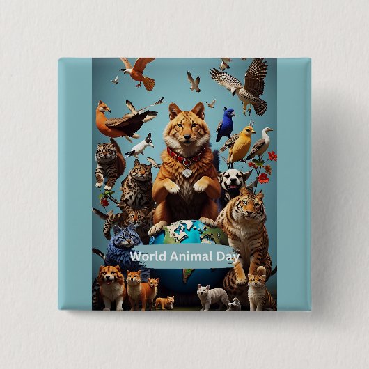 Werelddierdag Vierkante Button 5,1 Cm (Voorkant)