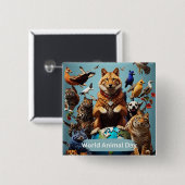 Werelddierdag Vierkante Button 5,1 Cm (Voorkant /achterkant)