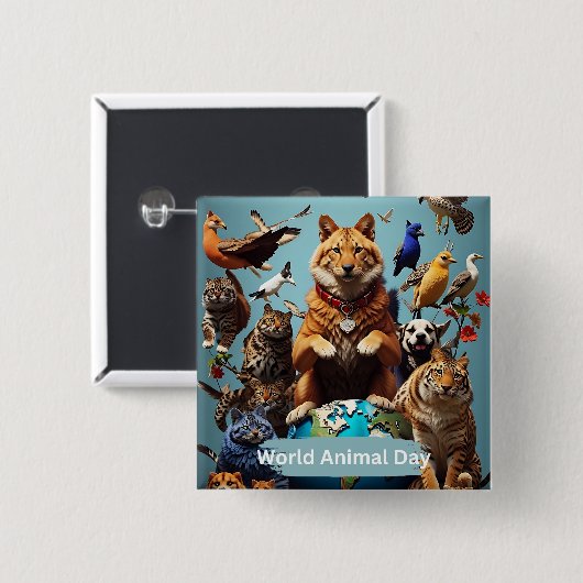 Werelddierdag Vierkante Button 5,1 Cm (Voorkant /achterkant)