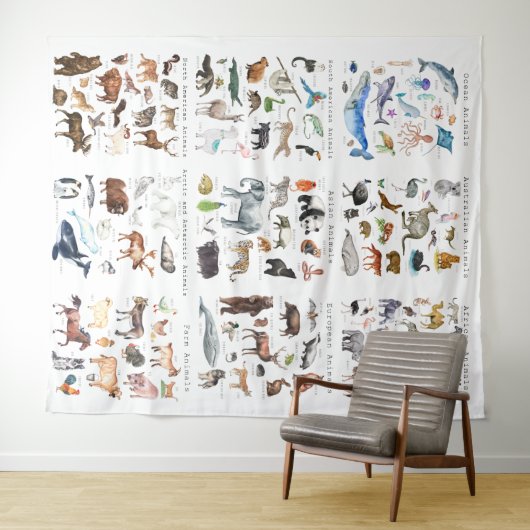 Werelddieren | Educatieve klaslokalen Wandkleed (In Situ (horizontaal))