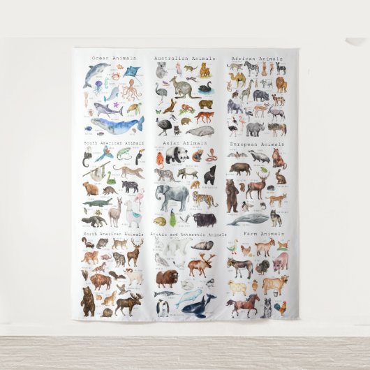 Werelddieren | Educatieve klaslokalen Wandkleed (Voorkant)