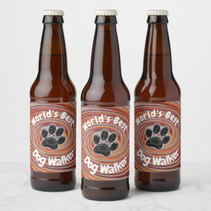 Werelden Beste Hond Walker Groovy Paw Print Puppy  Bier Etiket