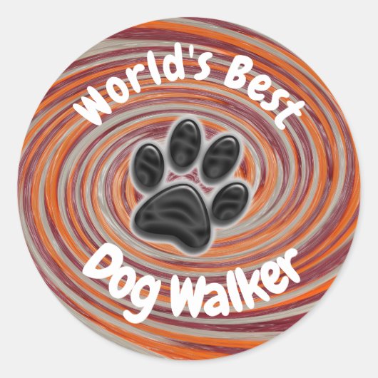 Werelden Beste Hond Walker Groovy Paw Print Puppy  Ronde Sticker (Voorkant)