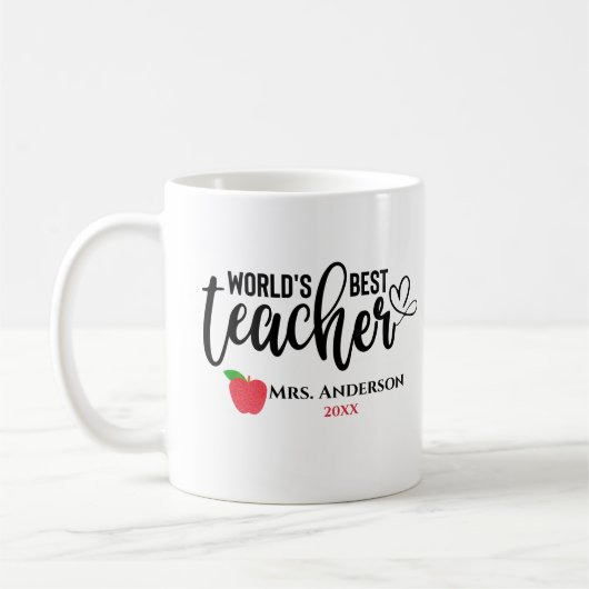 Werelden Beste Leraar Glitter Red Apple gepersonal Koffiemok (Links)