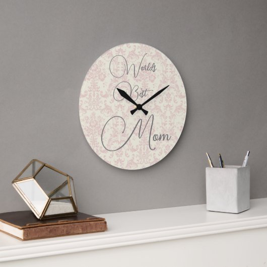 Werelden Beste Mama Roze Damast Wall Clock Grote Klok (Kantoor)