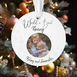 Werelden Beste Nanny Grootmoeder Aanpassen Foto Ornament<br><div class="desc">Dit ontwerp kan op het gebied worden gepersonaliseerd dat door de foto en/of tekst te veranderen wordt verstrekt. Of het kan worden aangepast door de klik te kiezen om verdere optie aan te passen en de kleur van de achtergrond te schrappen of te veranderen, tekst toe te voegen, de tekstkleur...</div>