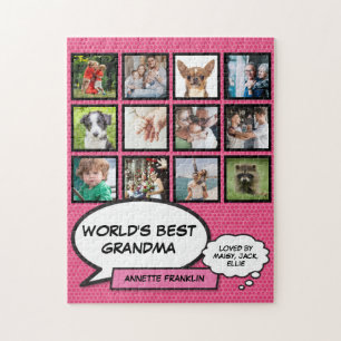 Werelden Beste Oma 12 Fotocollage Roze Plezier Legpuzzel