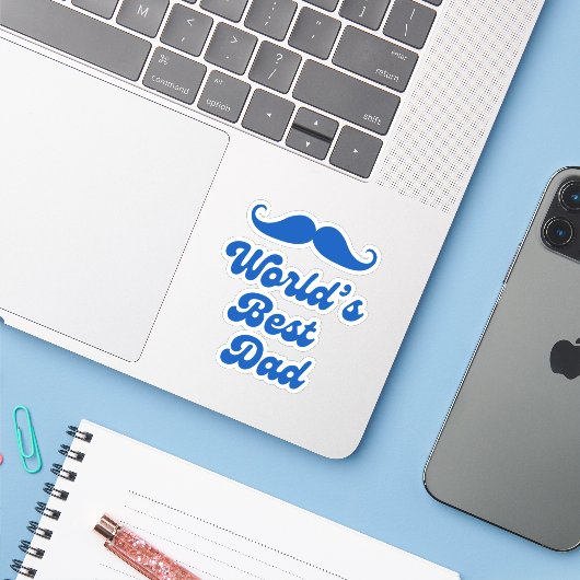 Werelden Beste Pap, Retro Stijlvolle Blauwe Vaders Sticker (Laptop met iPhone)