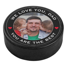 Werelden Beste Papa Foto Hart Rood Zwart Wit Tekst Hockey Puck