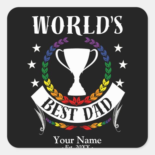Werelden Beste Papa Vaderdag Regenboog Vlag Kleure Vierkante Sticker (Voorkant)