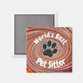Werelden Beste Pet Sitter Groovy Paw Print Zorgver Magneet (Voorkant / Achterkant)