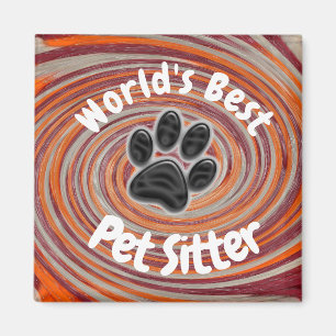 Werelden Beste Pet Sitter Groovy Paw Print Zorgver Magneet