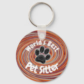 Werelden Beste Pet Sitter Groovy Paw Print Zorgver Sleutelhanger (Voorkant)